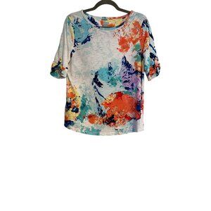 Chicos 2 Top Women's L Multicolor Abstract 3/4 Sleeve Button Tab Detail Casual